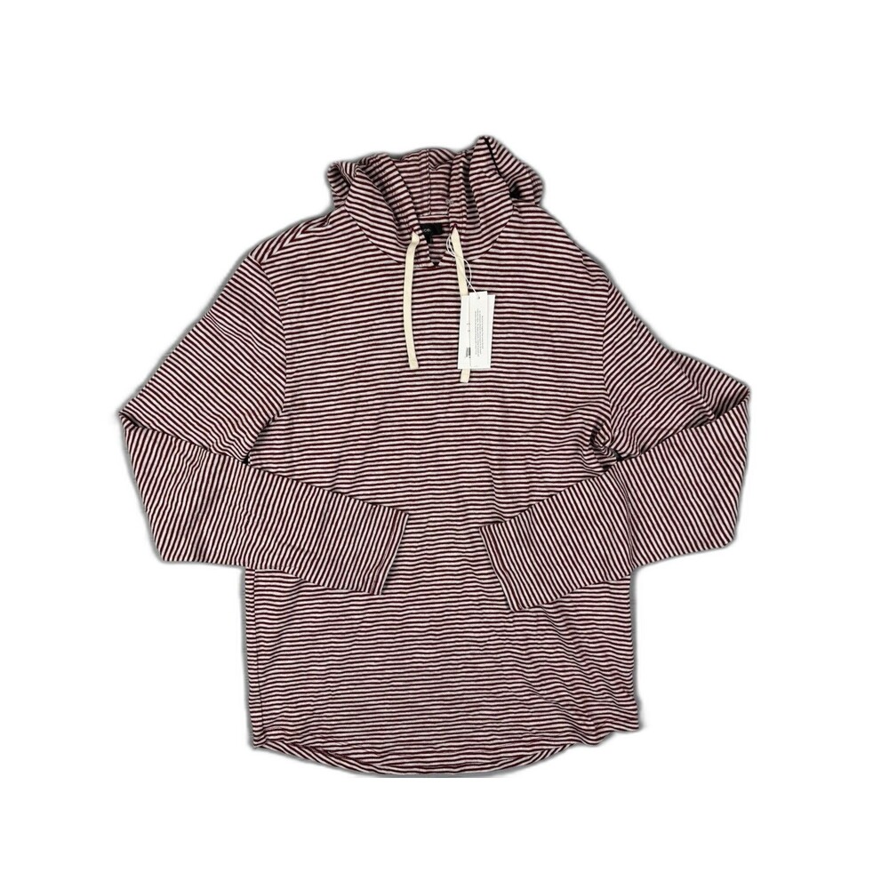 Vince Size M Mens Hooded Top Burgandy Stripe Long Sleeve Drawstring